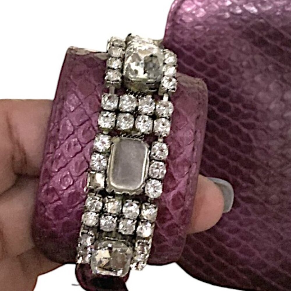 Steve Madden Purple Reptile Embossed Wristlet Clutch with Rhinestone Wrist Cuff - Picture 3 of 10